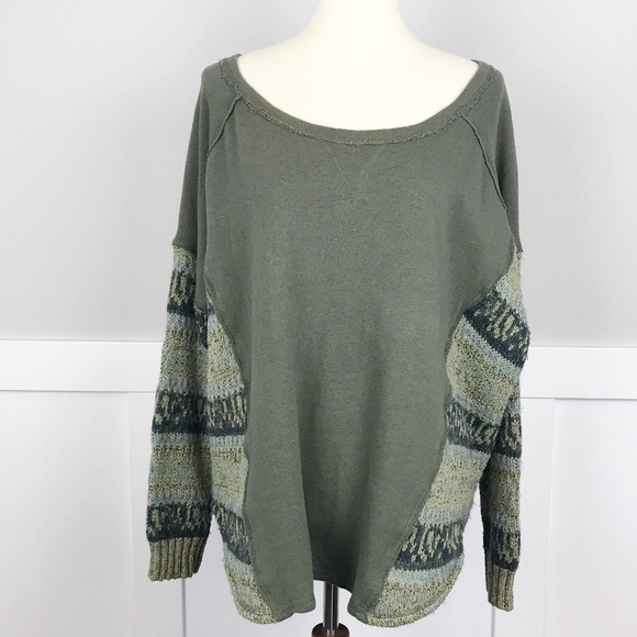 Free People Sweaters - Free People Oversized Sweater w/ Knit Sleeves L